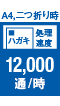 A4、二つ折り時 処理速度 12,000通/時