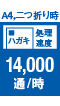 A4、二つ折り時 処理速度 14,000通/時